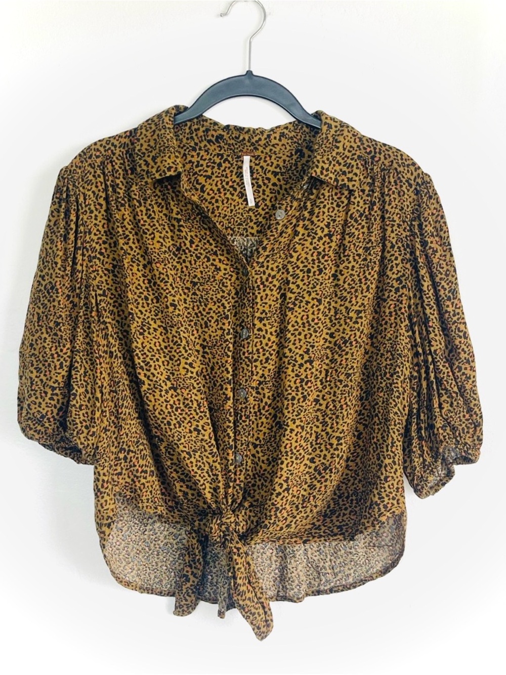 Free People Brown Animal Print Tie-Front Blouse